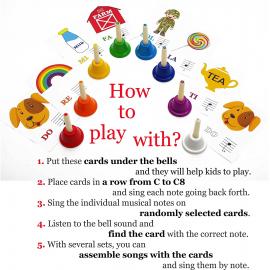 8 Diatonic Color-Coded Hand Bells, Sheet Music Book, Stickers, Musical Dominoes for Children, Adult