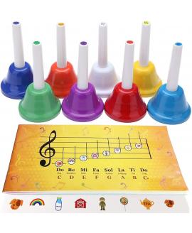 8 Diatonic Color-Coded Hand Bells, Sheet Music Book, Stickers, Musical Dominoes for Children, Adult 8 Diatonic Color-Coded Hand Bells, Sheet Music Book, Stickers, Musical Dominoes for Children, Adult