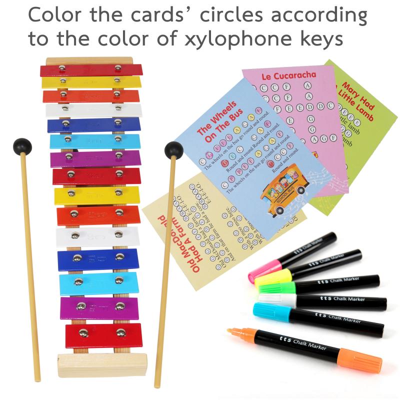Buy Xylophone 15 Note Color Bells Kit Glockenspiel for Children with Sheet Music Cards 23