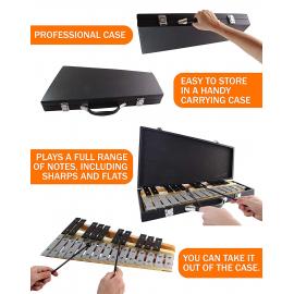 Glockenspiel 25 Note Chromatic C-C Tuned, Carrying Case, 4 Mallets, Sheet Music Cards