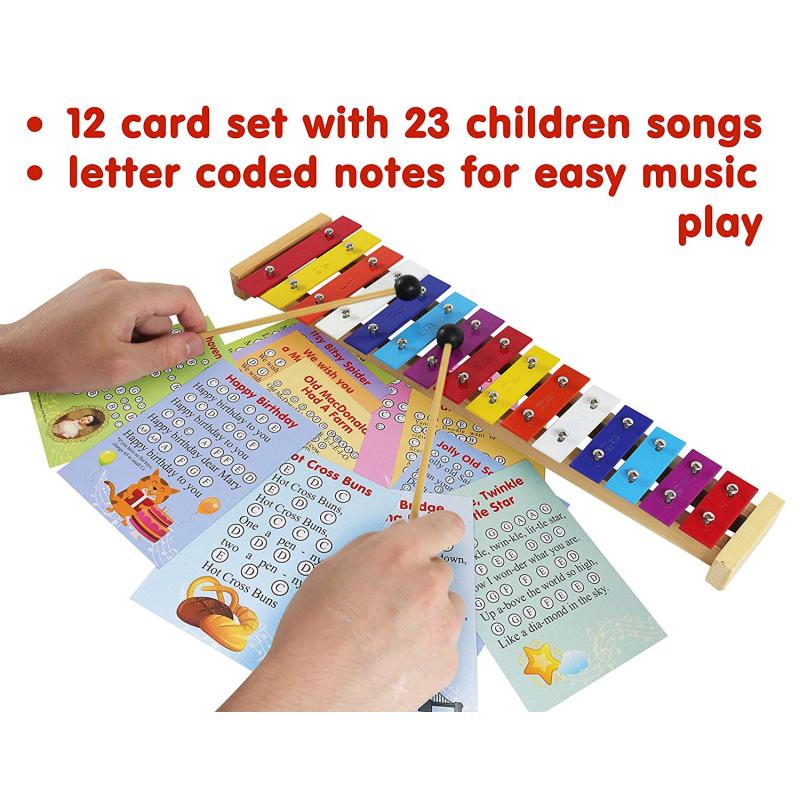 Buy Xylophone 15 Note Color Bells Kit Glockenspiel for Children with Sheet Music Cards 23