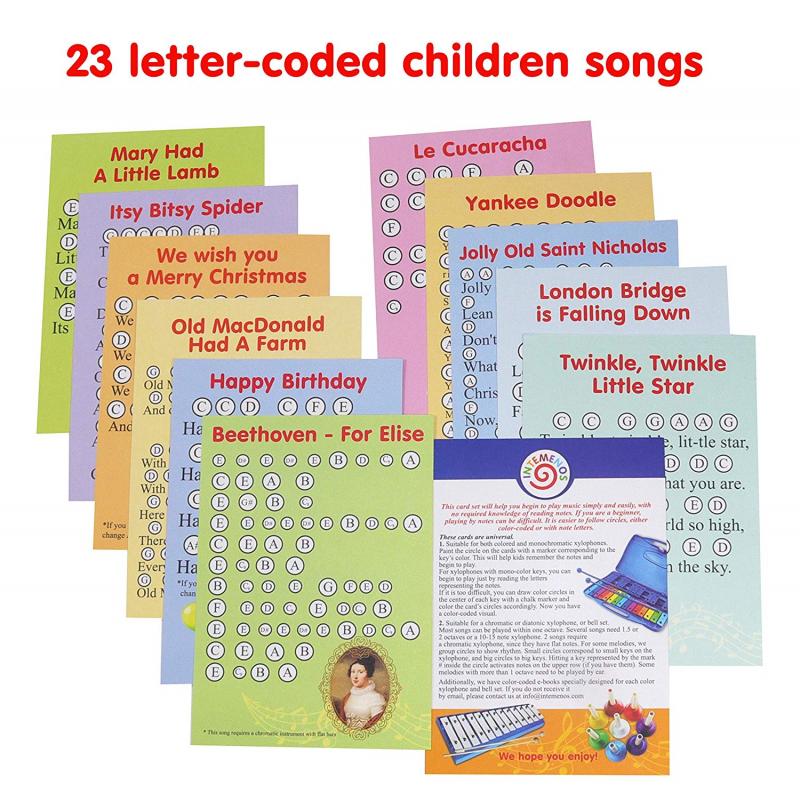 Buy Glockenspiel 15 Note Bell Kit Xylophone in Wooden Case 23 LetterCoded Song cards