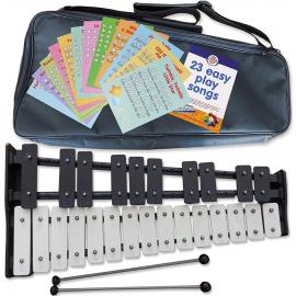 Glockenspiel 25 Note Chromatic A-A Tuned Xylophone, Black Soft Bag