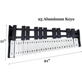 Glockenspiel 25 Note Chromatic A-A Tuned Xylophone, Black Soft Bag