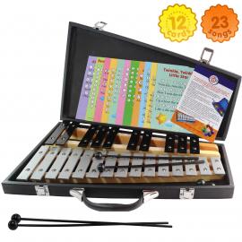 Glockenspiel 25 Note Chromatic C-C Tuned, Carrying Case, 4 Mallets, Sheet Music Cards