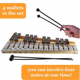 Glockenspiel 25 Note Chromatic C-C Tuned, Carrying Case, 4 Mallets, Sheet Music Cards