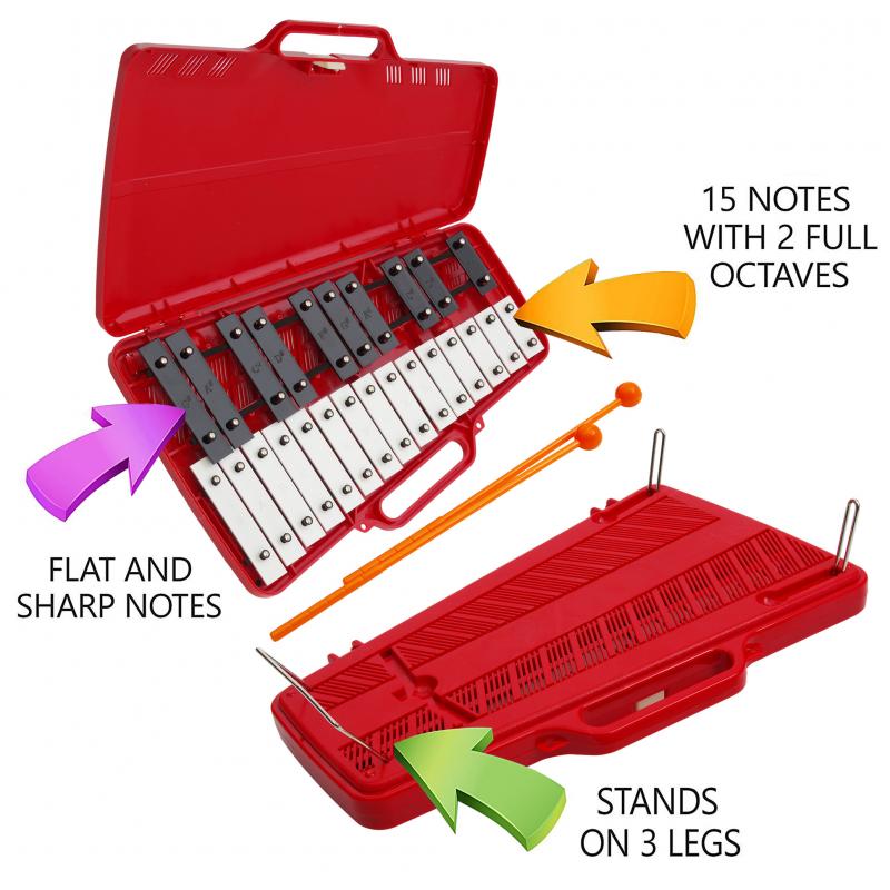 Buy Xylophone 25 Note Chromatic Glockenspiel in a Red Plastic Case